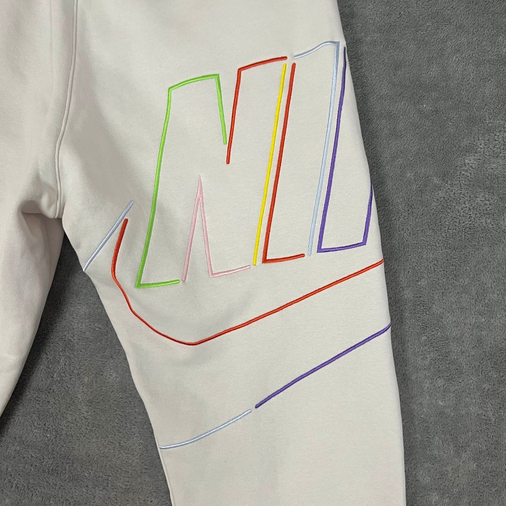 Nike Sweat Pants Mens S White Standard Fit Tapered Leg Rainbow Logo New - Picture 8 of 10